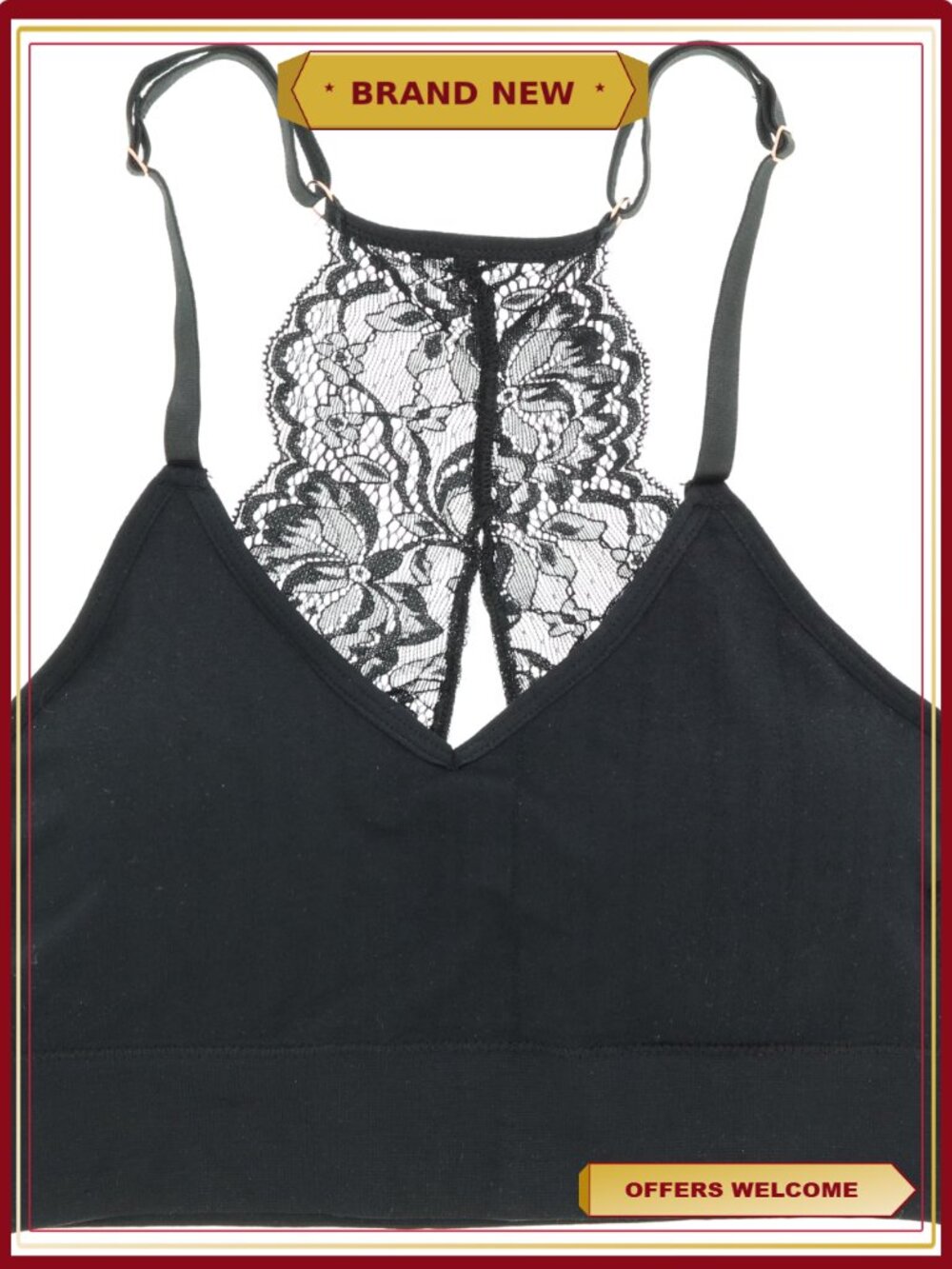 Lace Racerback Bralette 2 Pack with Removable Padding for Comfort - Picture 3 of 5